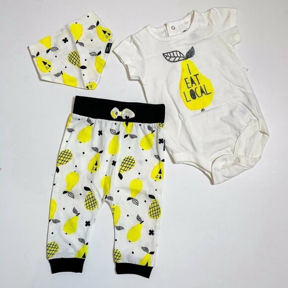 Mini Heroes Outfit Baby Girl Boy Unisex 6M 3 Piece I EAT LOCAL - Picture 1 of 4